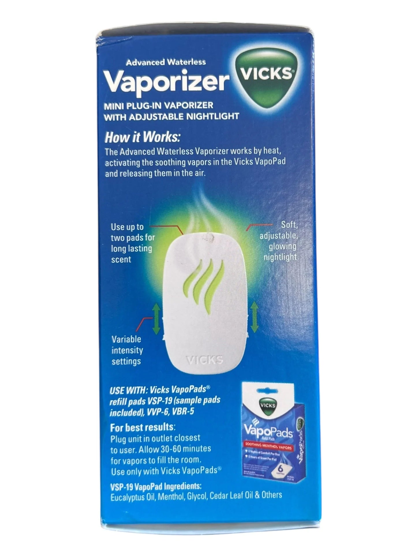 Vicks Advanced Waterless Vaporizer Plug-In with Nightlight + 4 VapoPads