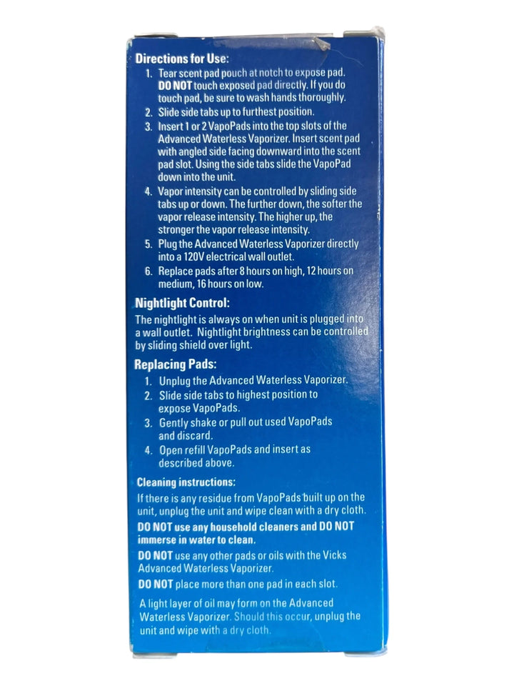 Vicks Advanced Waterless Vaporizer Plug-In with Nightlight + 4 VapoPads - Exotic Pro
