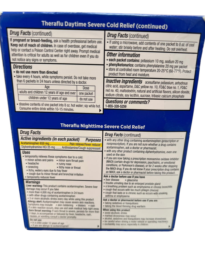 Theraflu Severe Cold &amp; Flu Powder – Day/Night Honey Lemon, 12 Ct - Exotic Pro