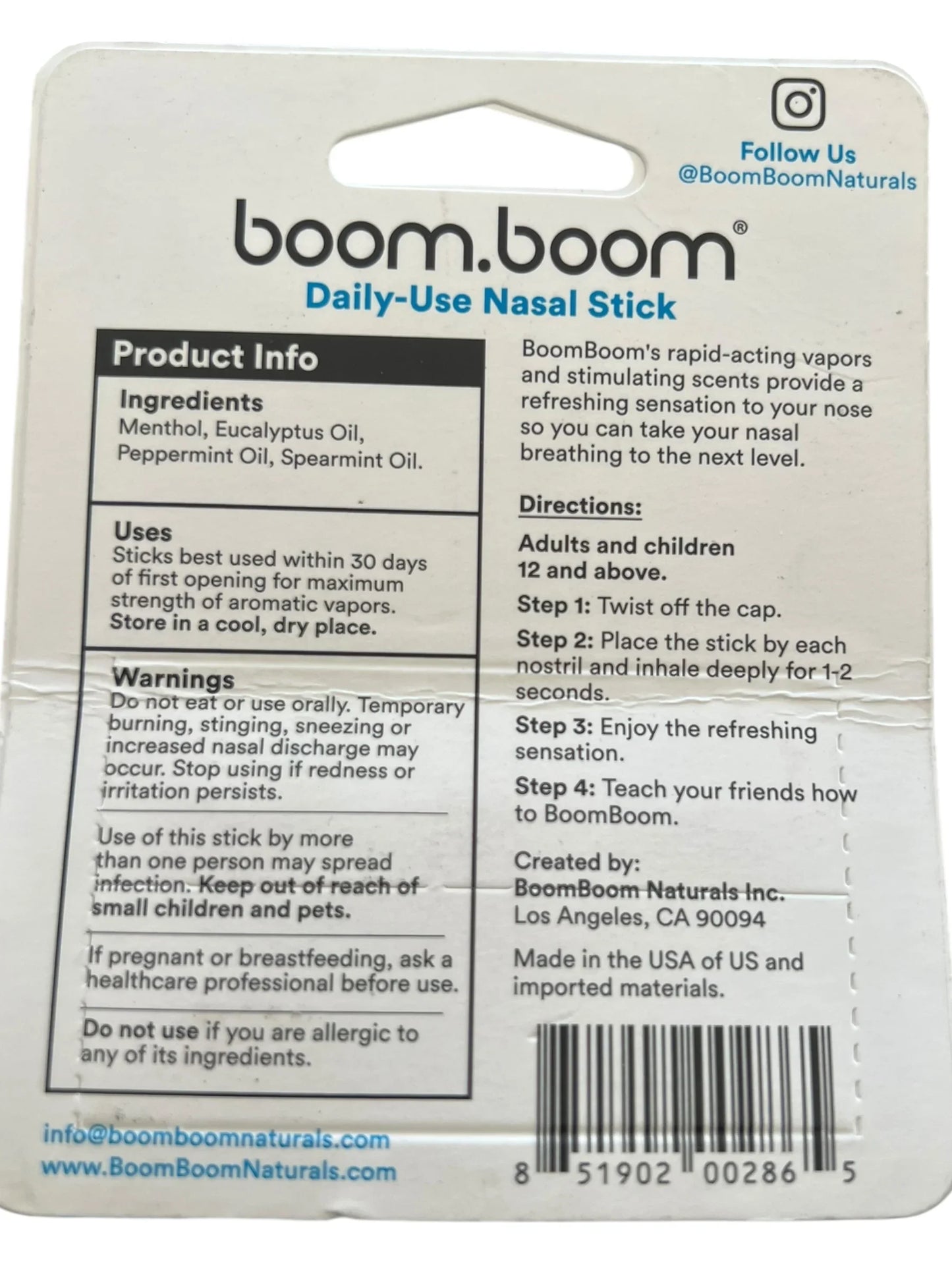 BoomBoom Natural Aromatherapy Nasal Inhaler Stick, Mint Scent - Exotic Pro