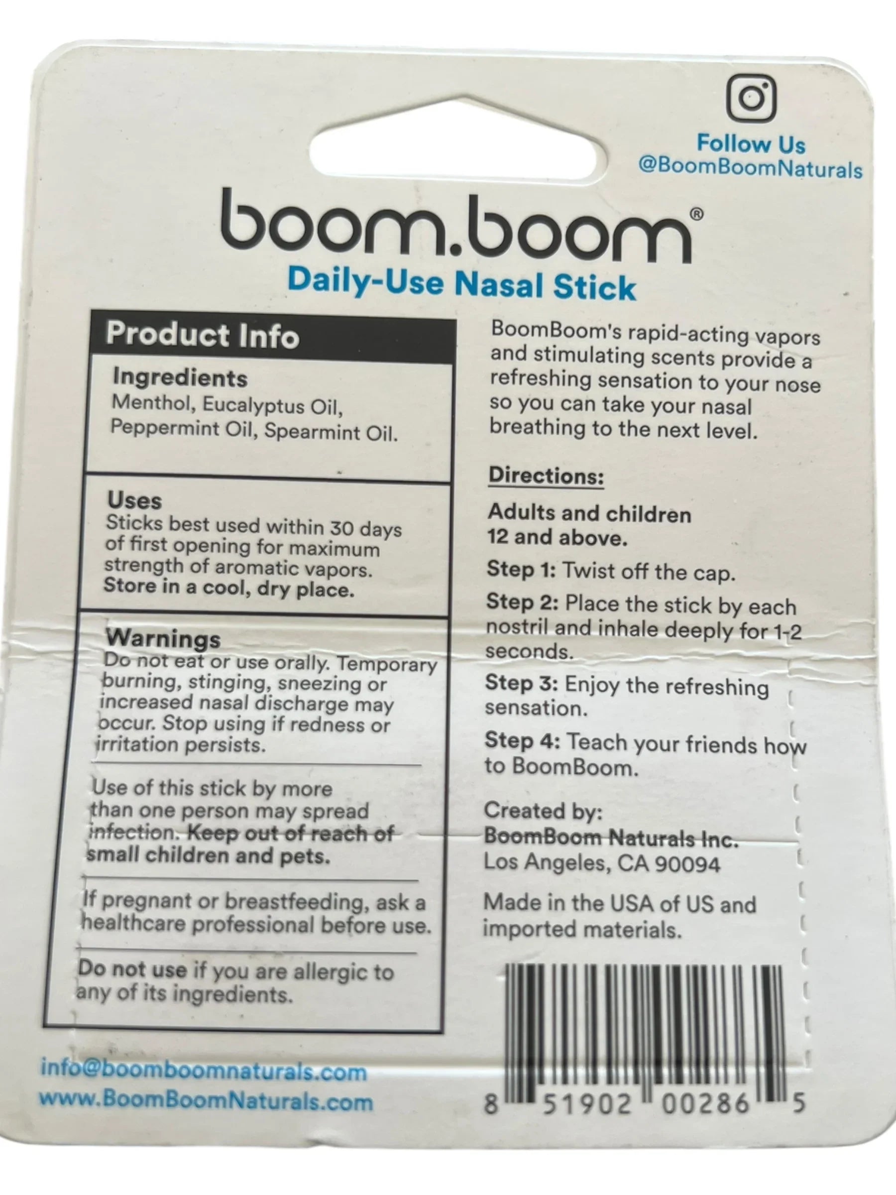 BoomBoom Natural Aromatherapy Nasal Inhaler Stick, Mint Scent - Exotic Pro