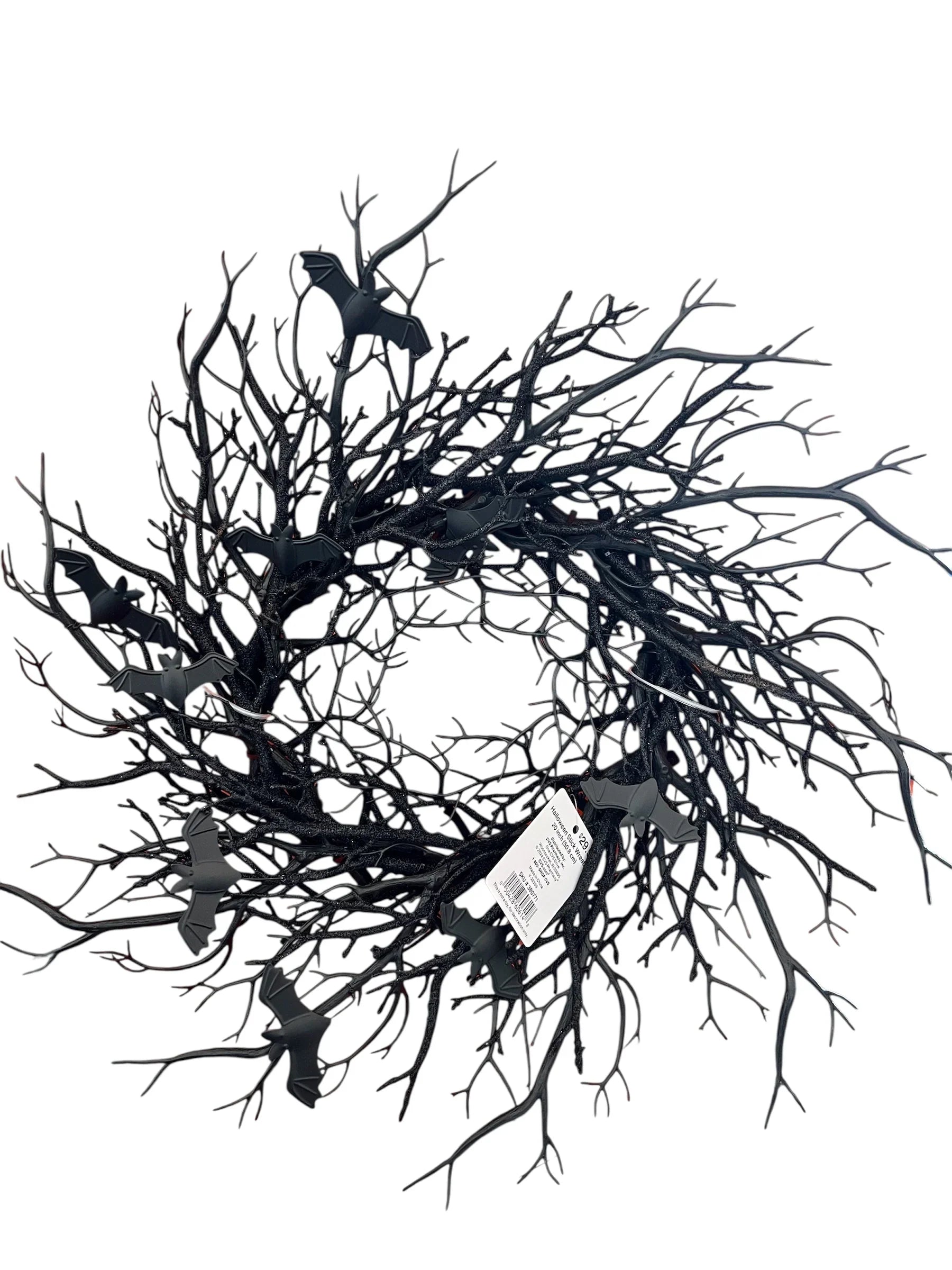 Spooky Village 20" Black Bat Stick Wreath – Gothic Halloween Decor - Exotic Pro