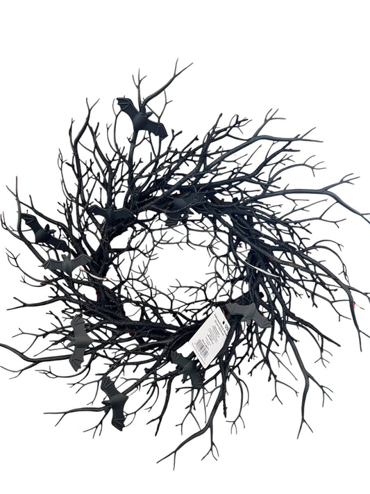Spooky Village 20" Black Bat Stick Wreath – Gothic Halloween Decor - Exotic Pro