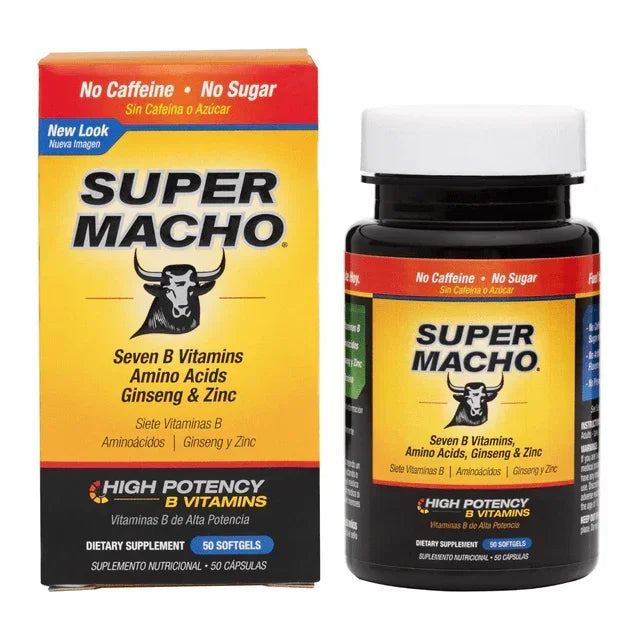 Super Macho Vitamin B Supplement for Men | 50 Ct with Ginseng & Zinc (Pack of 2) - Exotic Pro
