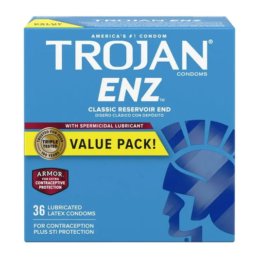 Trojan ENZ Armor Condoms 36 Ct | Spermicidal Lubricated for Extra Protection - Exotic Pro