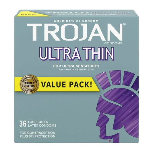 Trojan Ultra Thin Lubricated Condoms for Sensitivity, 36 Count Value Pack - Exotic Pro