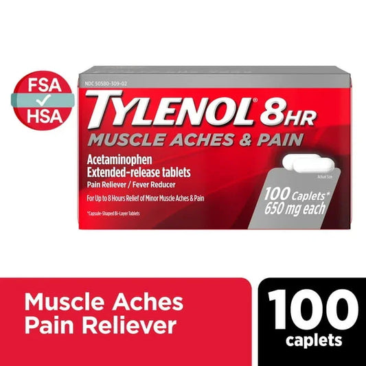 Tylenol 8 Hour Muscle Aches & Pain Relief Tablets – 100 Count - Exotic Pro