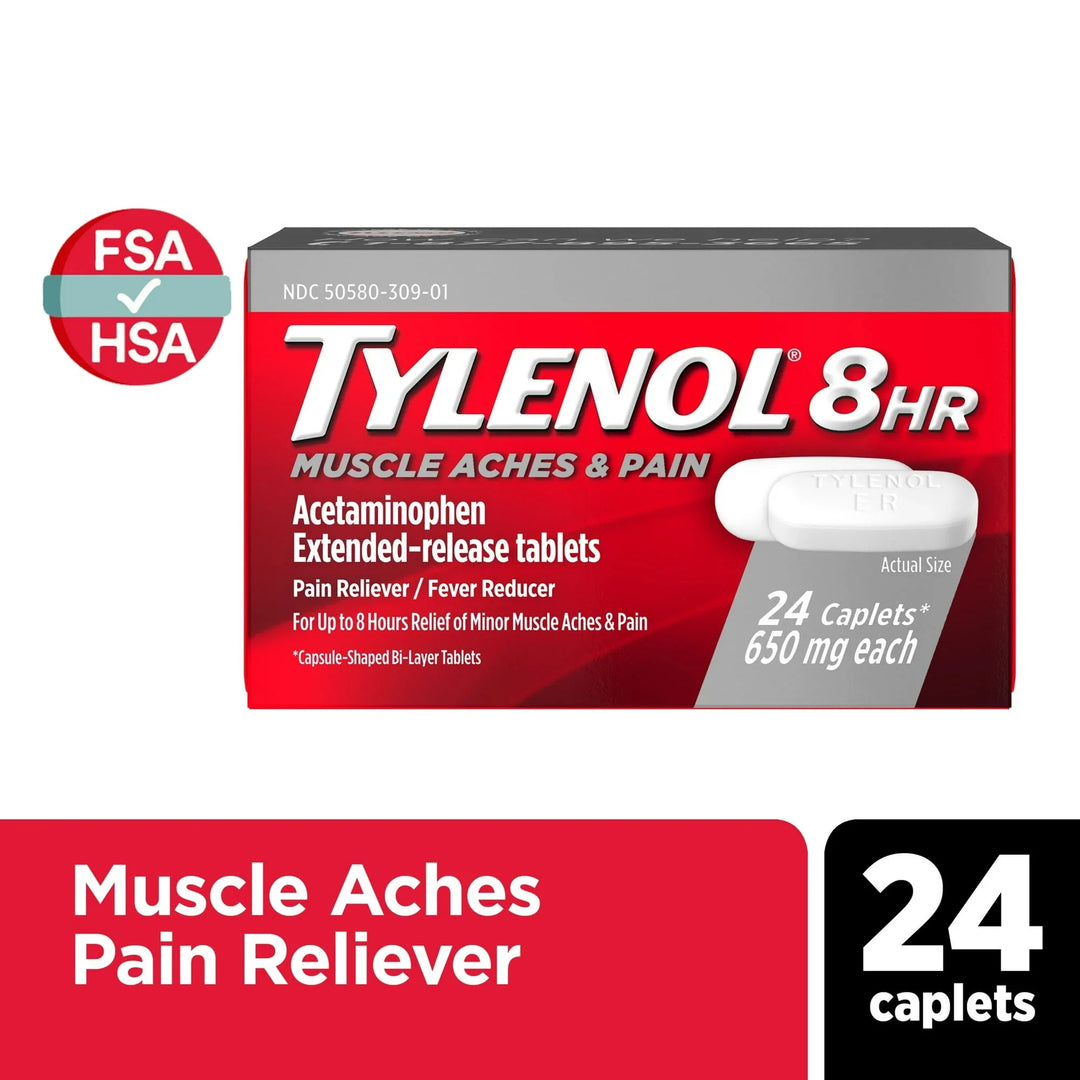 Tylenol 8 Hour Muscle Aches &amp; Pain Relief Caplets, 650mg, 24 Ct - Exotic Pro