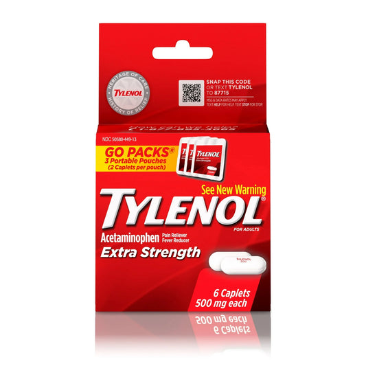 Tylenol Extra Strength 500mg Caplets, Travel Size Pain Relief, 6 Ct - Exotic Pro