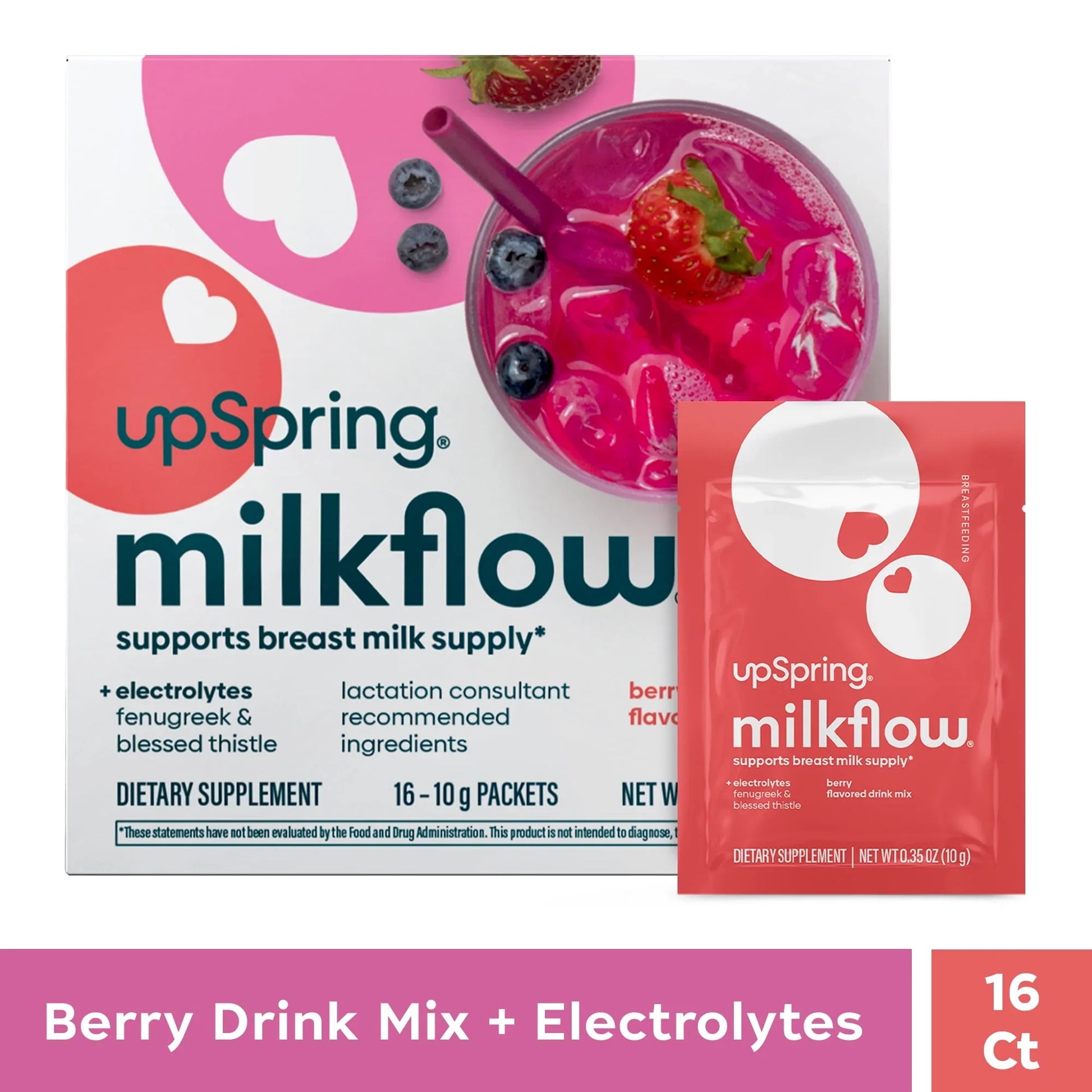 UpSpring Milkflow Fenugreek & Blessed Thistle Drink Mix, Berry, 16 Ct - Exotic Pro