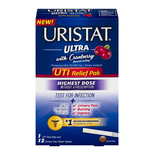 Uristat UTI Relief Pak with Cranberry – 12 Ct | Fast Urinary Pain Relief - Exotic Pro