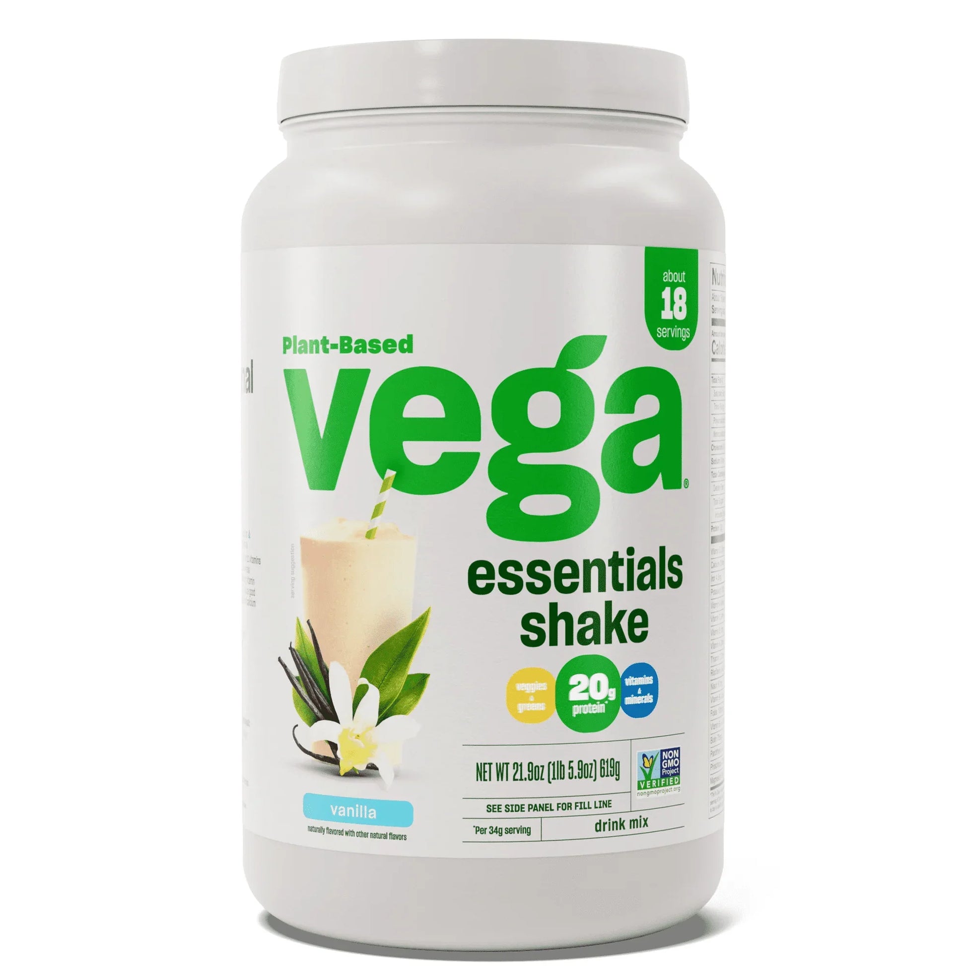 Vega Essentials Shake Plant Based Protein Powder, Vanilla, 18 Servings (21.9oz) - Exotic Pro