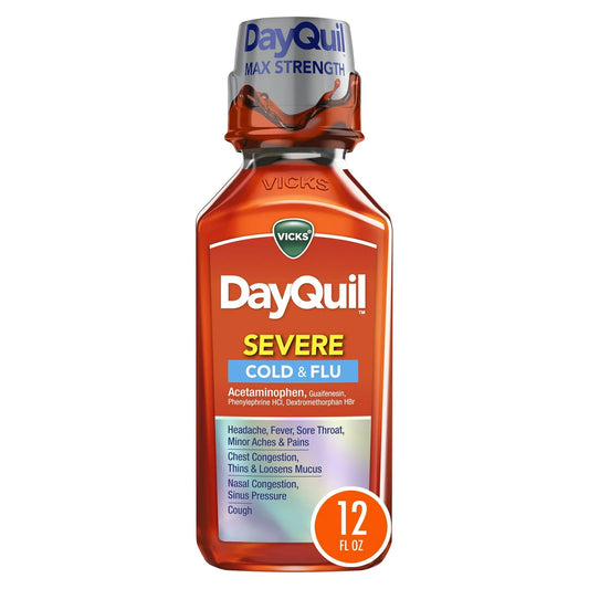 Vicks DayQuil Severe Cold & Flu Liquid, Citrus Flavor, 12 fl oz - Exotic Pro