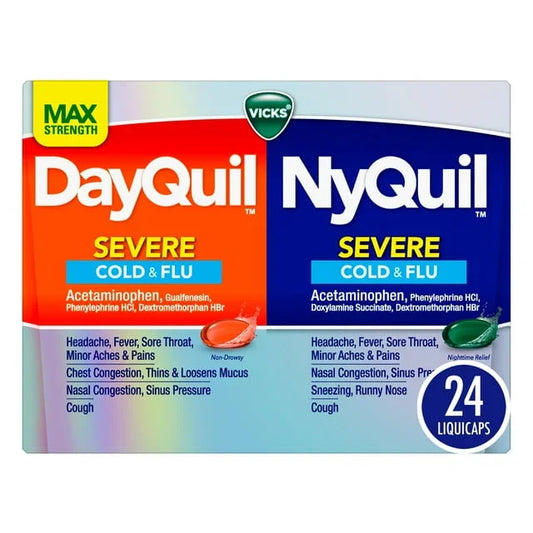 Vicks DayQuil & NyQuil Severe – Cold & Flu Relief LiquiCaps, 24 Count - Exotic Pro