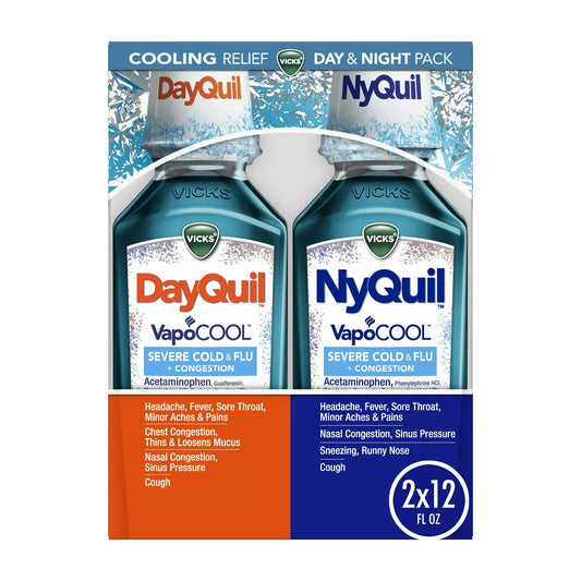 Vicks DayQuil & NyQuil Severe Cold & Flu VapoCool Liquid, 2x12 fl oz - Exotic Pro
