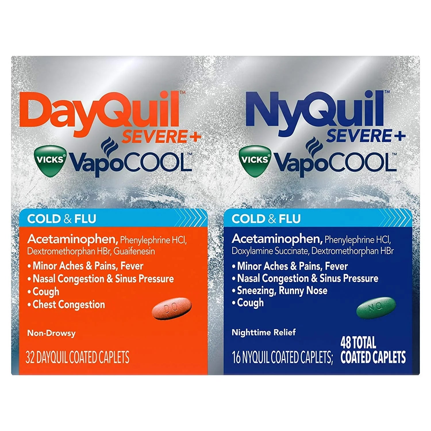 Vicks DayQuil & NyQuil Severe+ VapoCOOL Cold & Flu Caplets, 48 Each - Exotic Pro
