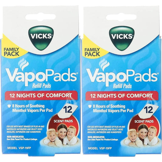 Vicks VapoPads Soothing Menthol, Sinus & Allergy Relief, 12 Pack, (PACK OF 2)