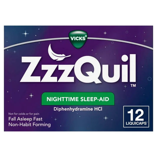 Vicks ZzzQuil Sleep Aid LiquiCaps – Diphenhydramine HCl, 12 Ct - Exotic Pro