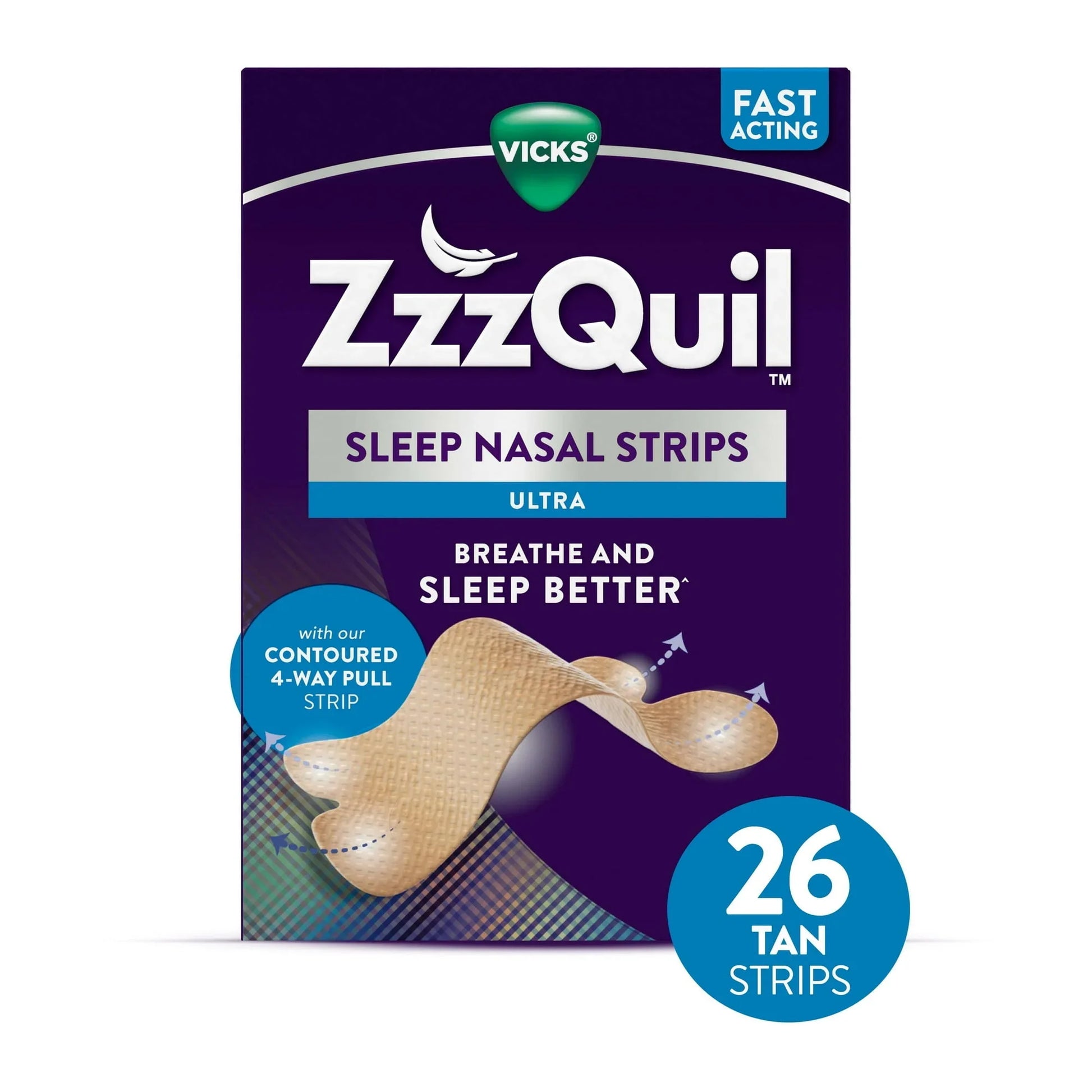 Vicks ZzzQuil Ultra Anti-Snoring Nasal Strips, Tan, Unscented, 26 Ct - Exotic Pro