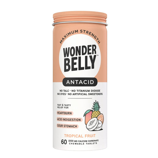 Wonderbelly Antacid Chewable Tablets – Heartburn Relief, Tropical Fruit, 60ct - Exotic Pro