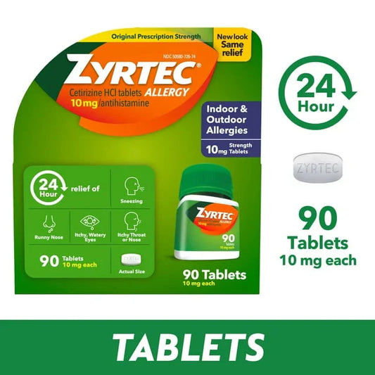 Zyrtec 24-Hour Allergy Relief Tablets, 10mg Cetirizine HCl, 90 Ct - Exotic Pro