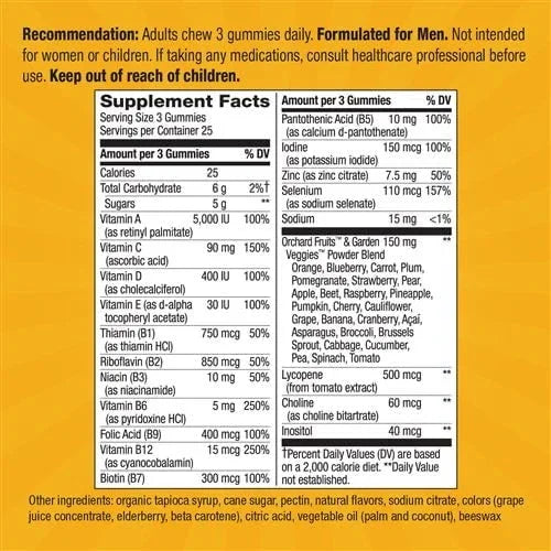 Alive! Men’s Daily Gummy Multivitamin with 15 Nutrients – 75 Count - Exotic Pro