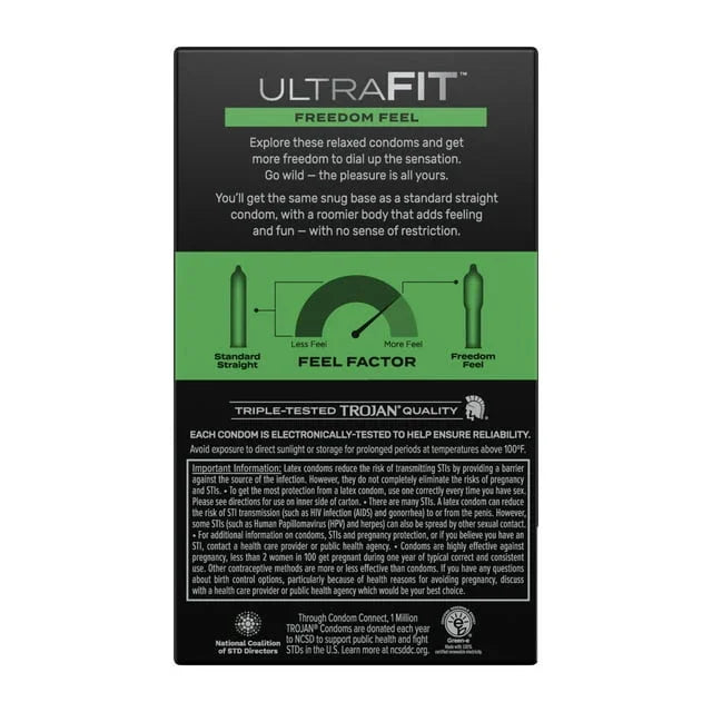 Trojan UltraFit Freedom Feel Condoms, Lubricated, 10 Count Pack - Exotic Pro
