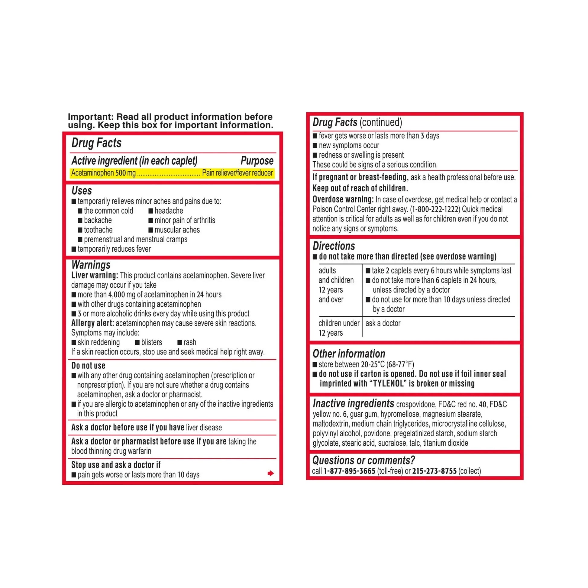 Tylenol Extra Strength Pain Relief Caplets 500mg Acetaminophen – 100 Ct - Exotic Pro
