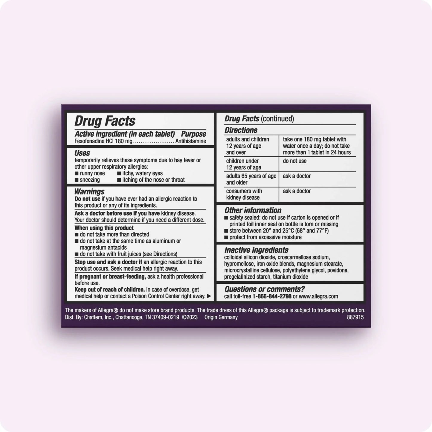 Allegra 24-Hour Non-Drowsy Allergy Relief Tablets 180mg, 30 Ct - Exotic Pro
