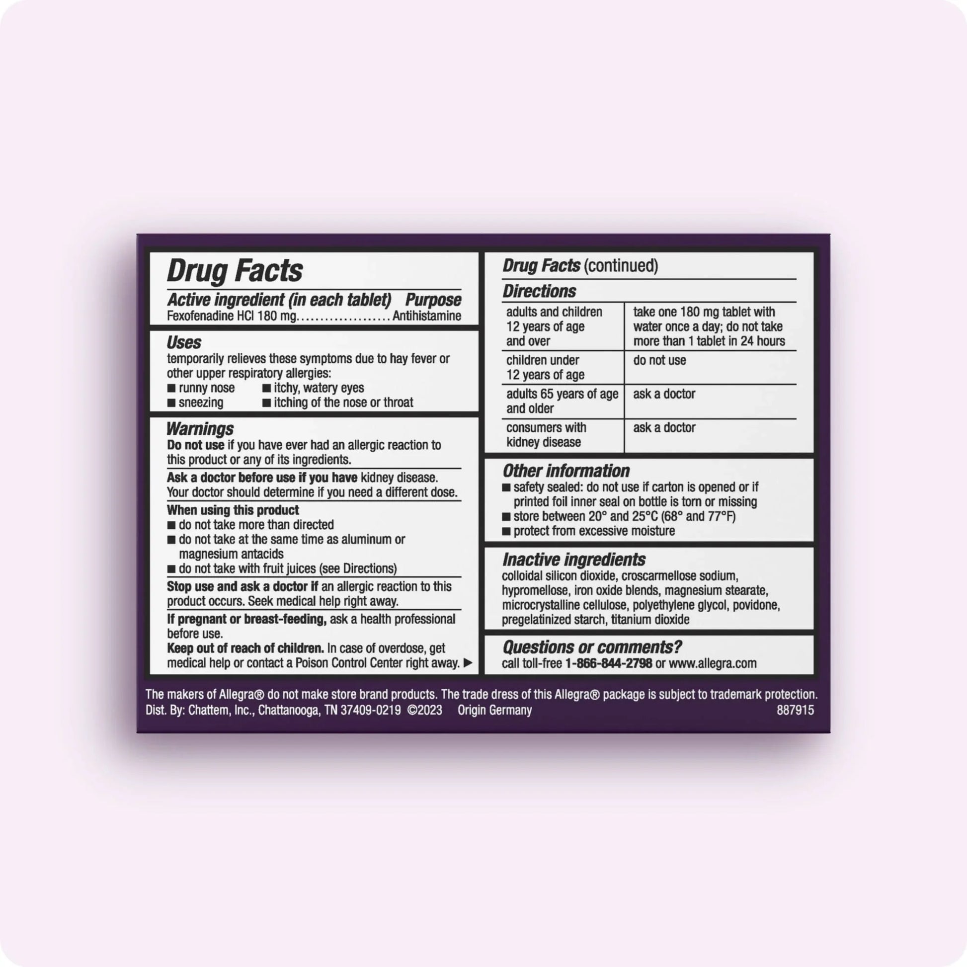 Allegra 24-Hour Non-Drowsy Allergy Relief Tablets 180mg, 30 Ct - Exotic Pro