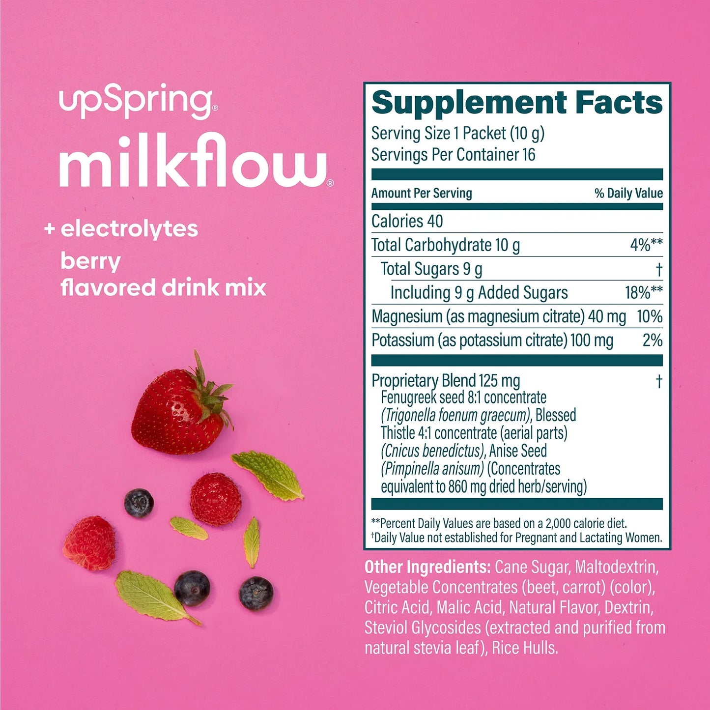 UpSpring Milkflow Fenugreek & Blessed Thistle Drink Mix, Berry, 16 Ct - Exotic Pro