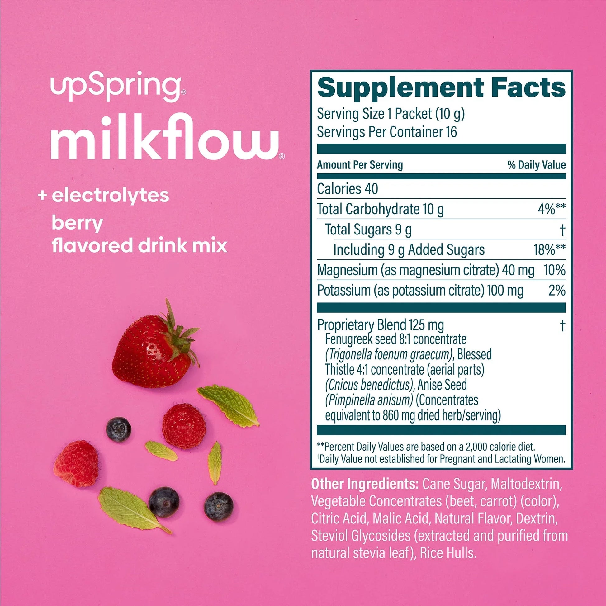 UpSpring Milkflow Fenugreek & Blessed Thistle Drink Mix, Berry, 16 Ct - Exotic Pro