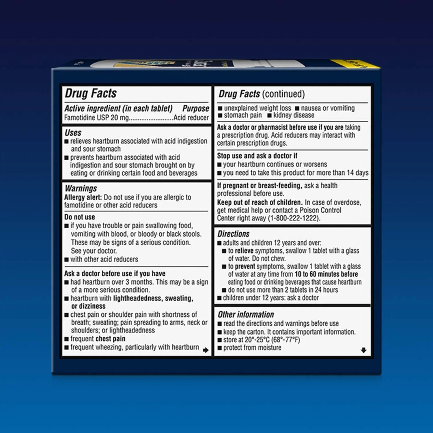 Zantac 360 Max Strength Famotidine 20mg – 25 Ct Acid Reducer Tablets - Exotic Pro