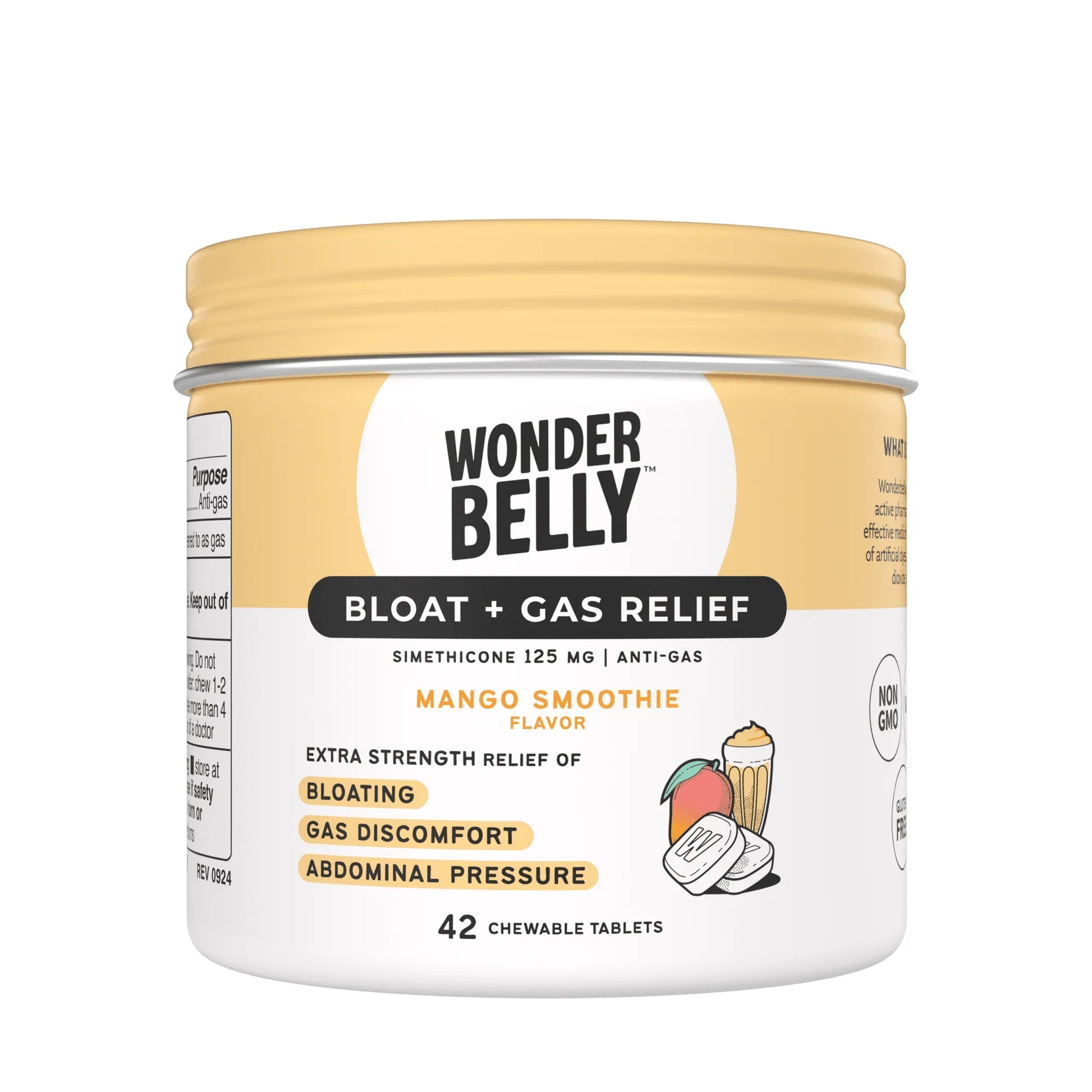 Wonderbelly Bloat & Gas Relief Chewable Tablets – Mango Smoothie, 42ct - Exotic Pro