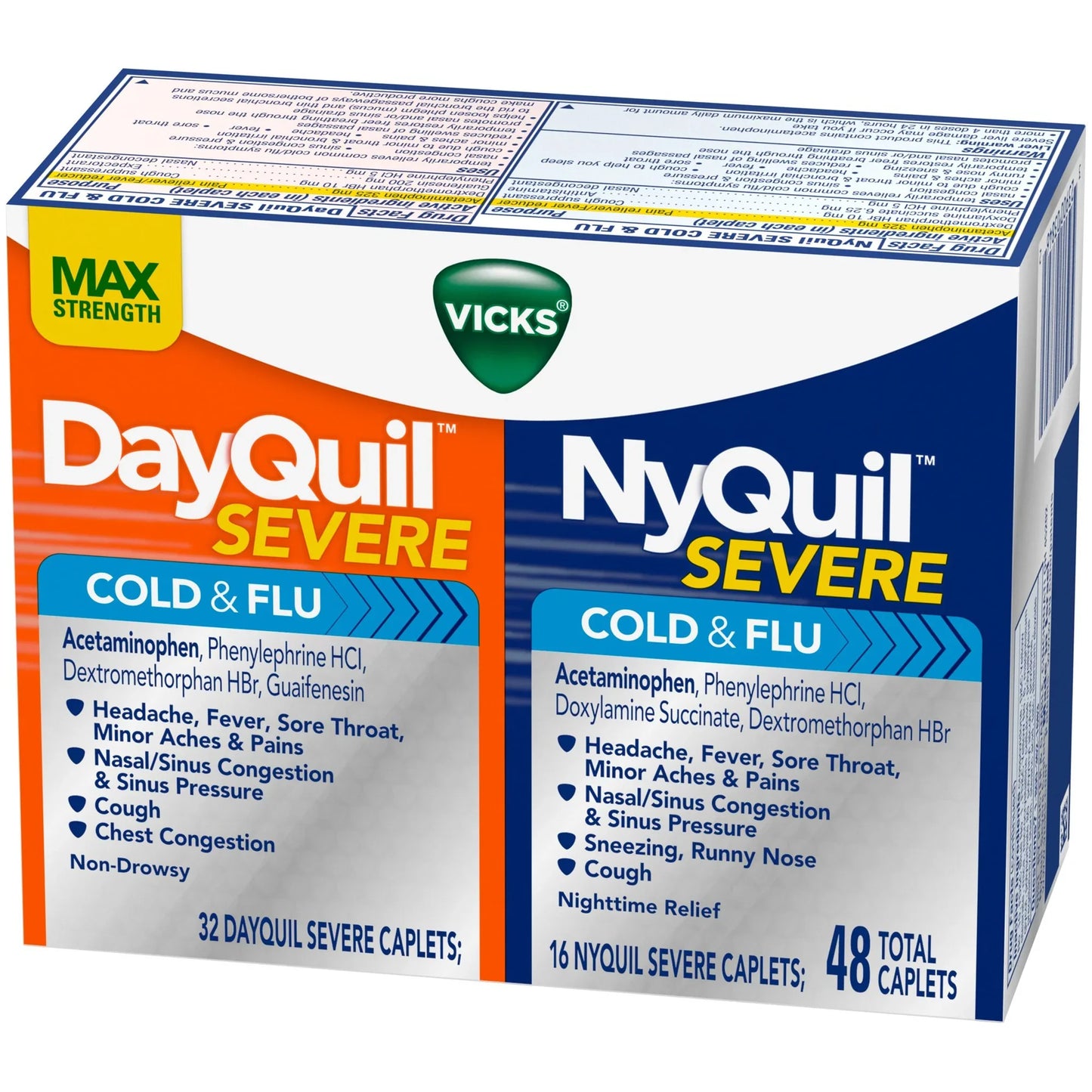 Vicks DayQuil & NyQuil Severe+ VapoCOOL Cold & Flu Caplets, 48 Each - Exotic Pro
