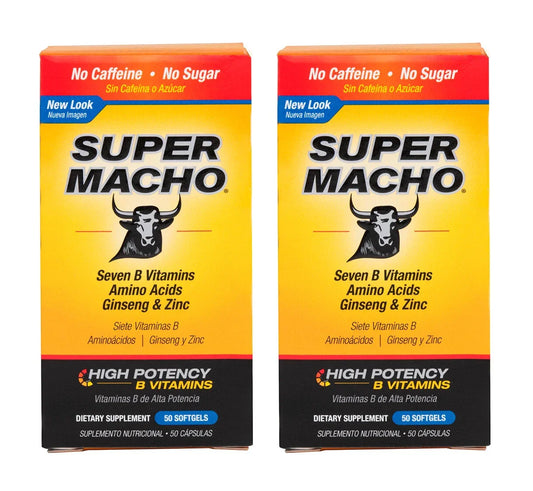 Super Macho Vitamin B Supplement for Men | 50 Ct with Ginseng & Zinc (Pack of 2) - Exotic Pro