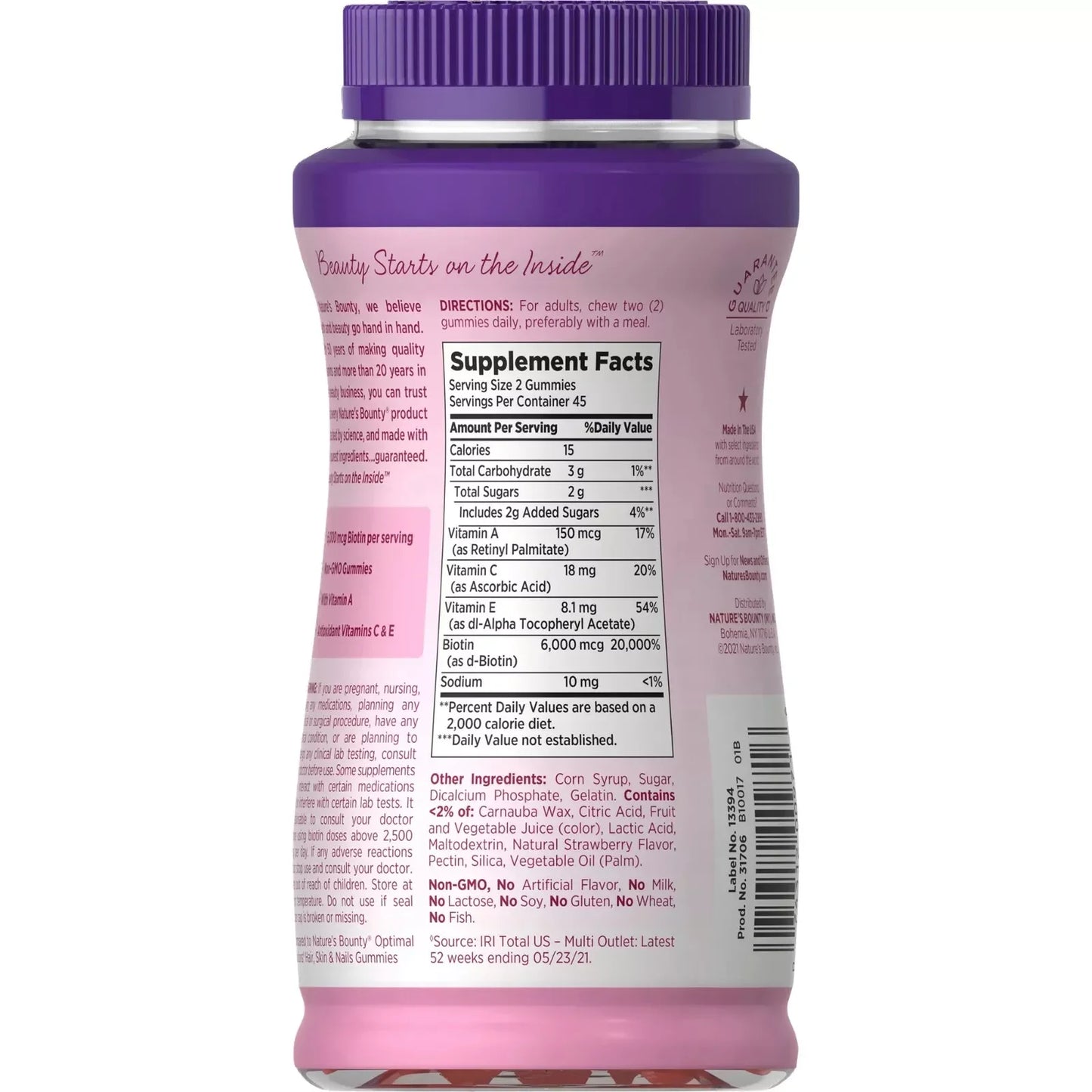 "Nature's Bounty Optimal Solutions Advanced, Skin and Nails Vitamins With Biotin," 140 Gummies - Exotic Pro