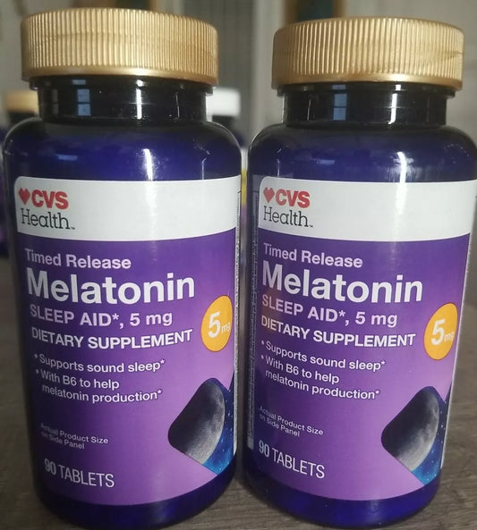 2 MELATONIN SLEEP AID DIETARY SUPPLEMENT WITH B6 90 TABLETS each 5mg CVS HEALTH