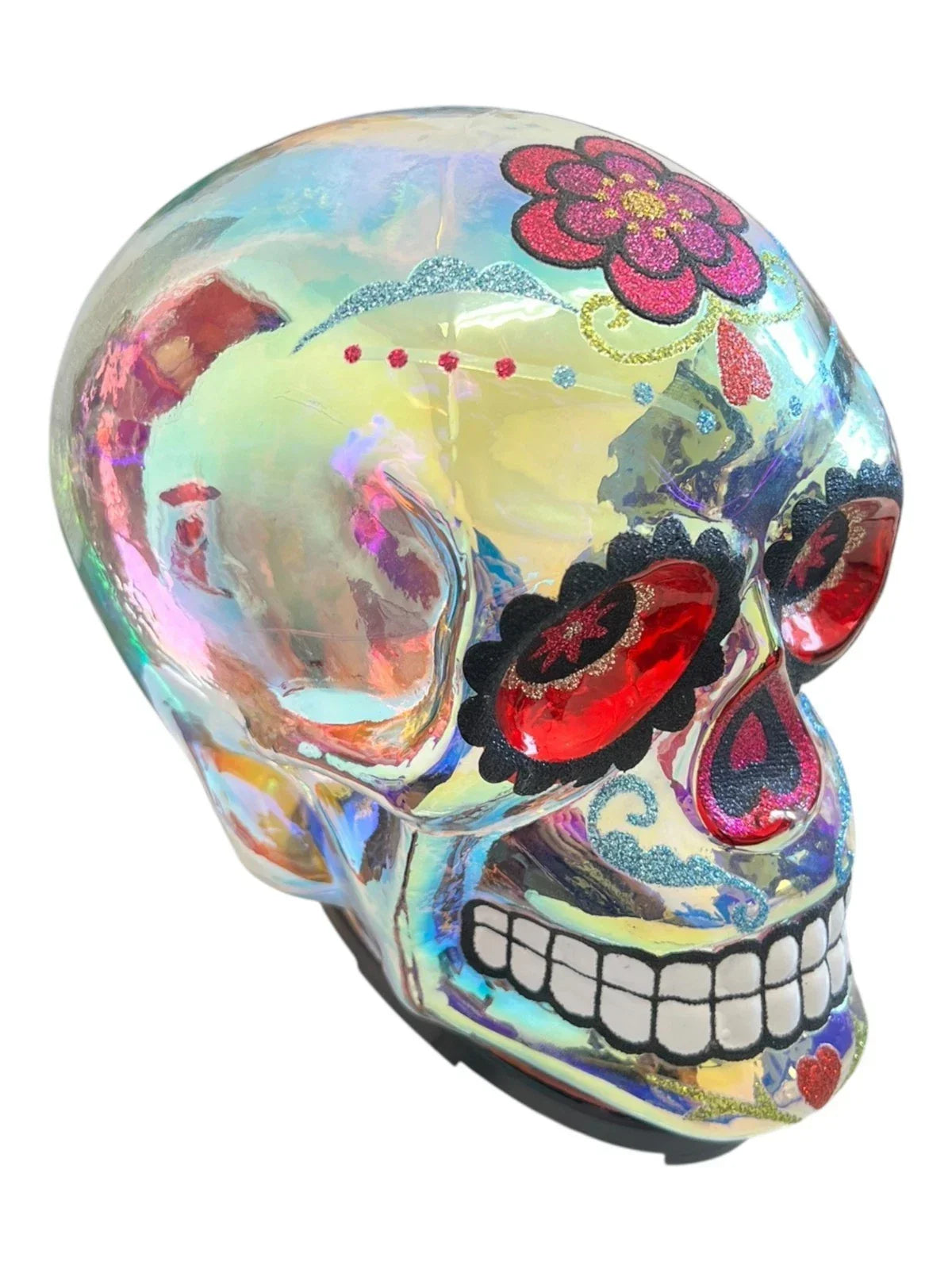 Spooky Village Light-Up Sugar Glass Skull Decor – Halloween Table Accent - Exotic Pro
