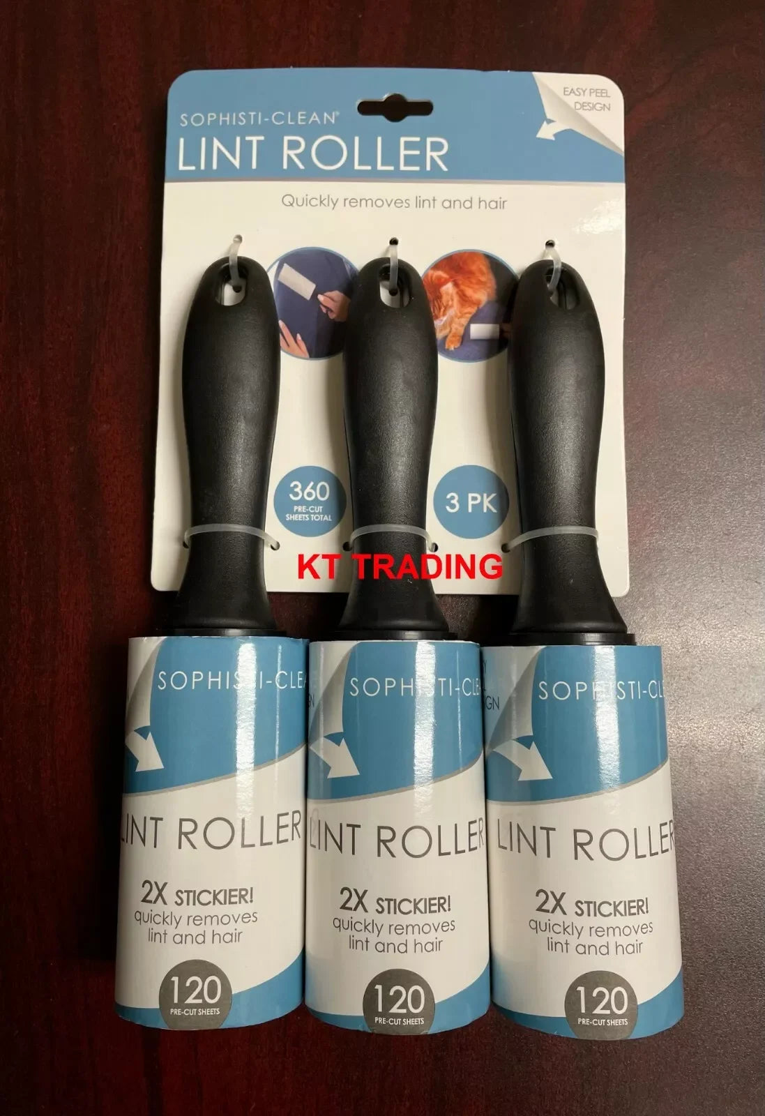 (3-Pack) SOPHISTI-CLEAN Fabric Furniture LINT ROLLER Pet Hair Fur Remover 360ct - Exotic Pro