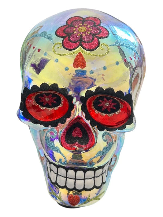 Spooky Village Light-Up Sugar Glass Skull Decor – Halloween Table Accent - Exotic Pro