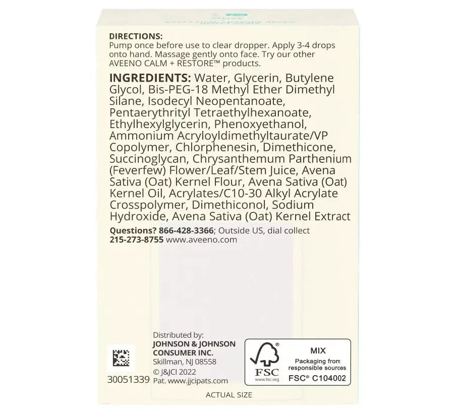 Aveeno Calm + Restore Triple Oat Hydrating Face Serum for Sensitive Skin - 1 fl oz - Exotic Pro