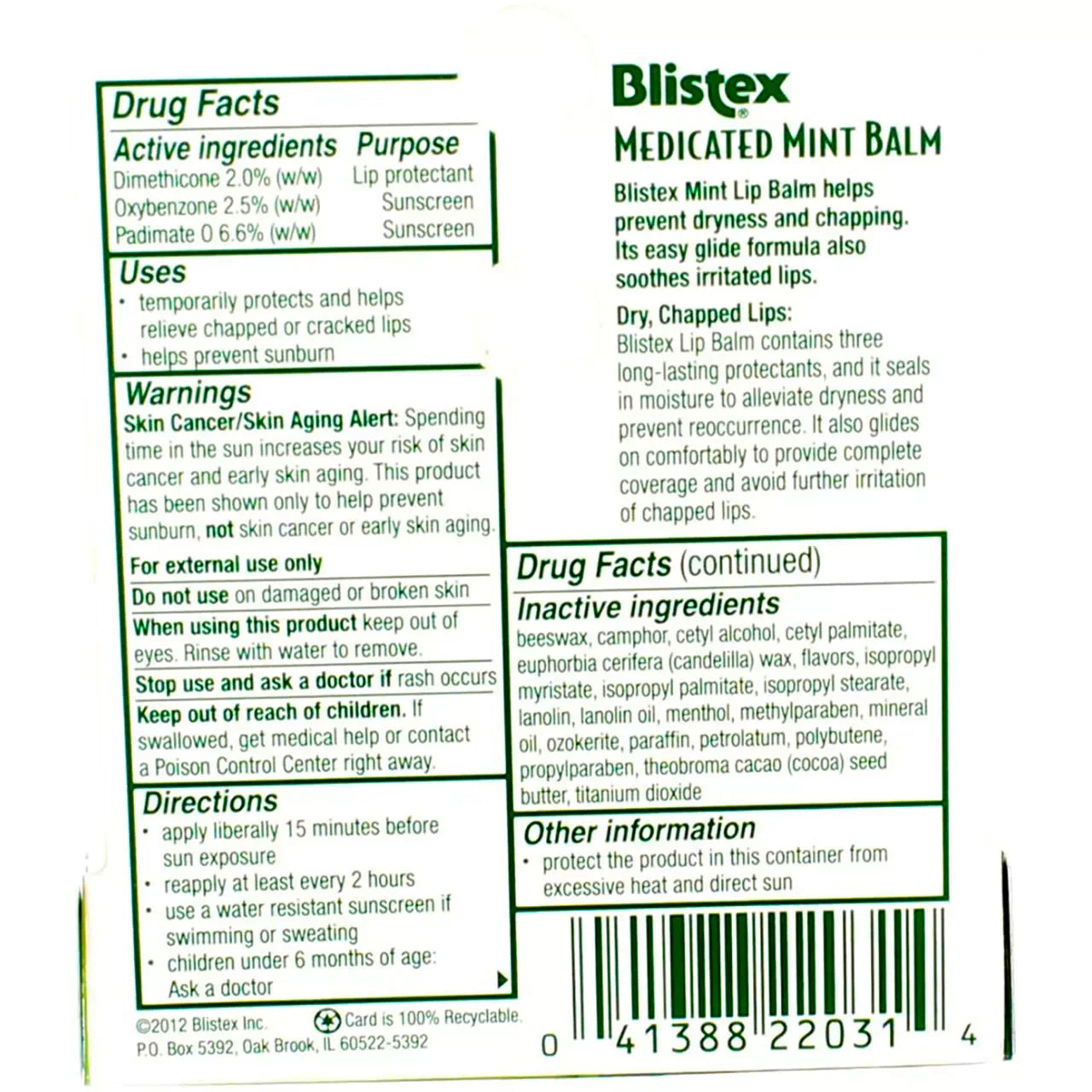 Blistex Medicated Mint Balm SPF 15 Lip Protectant - Exotic Pro