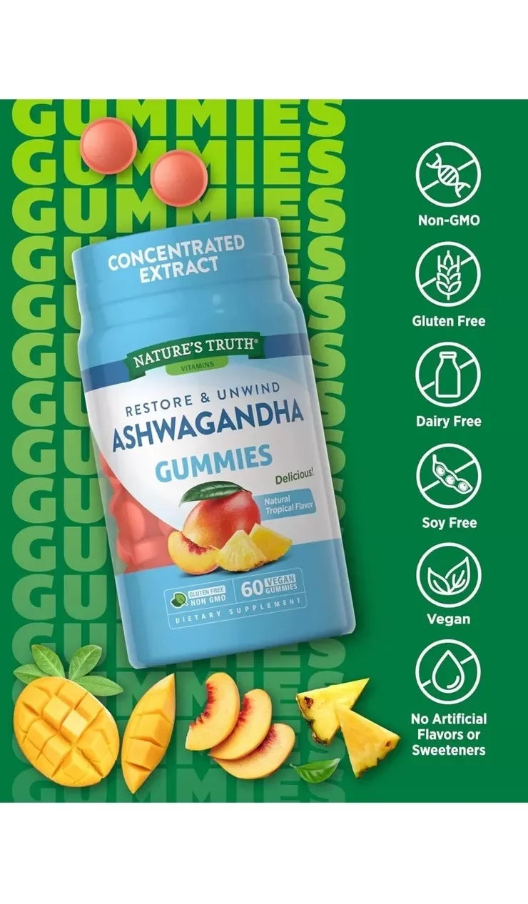 Ashwagandha Gummies | Vegan, Non-GMO, & Gluten Free | 60 Tropical Flavor Gummies | by Natures Truth (4.5) 4.5 stars out of 90 reviews - Exotic Pro