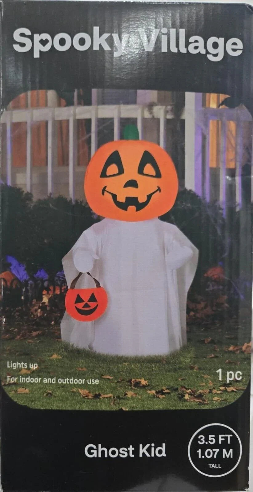 Spooky Village 3.5FT Inflatable Ghost Kid – Light-Up Halloween Yard Decor - Exotic Pro