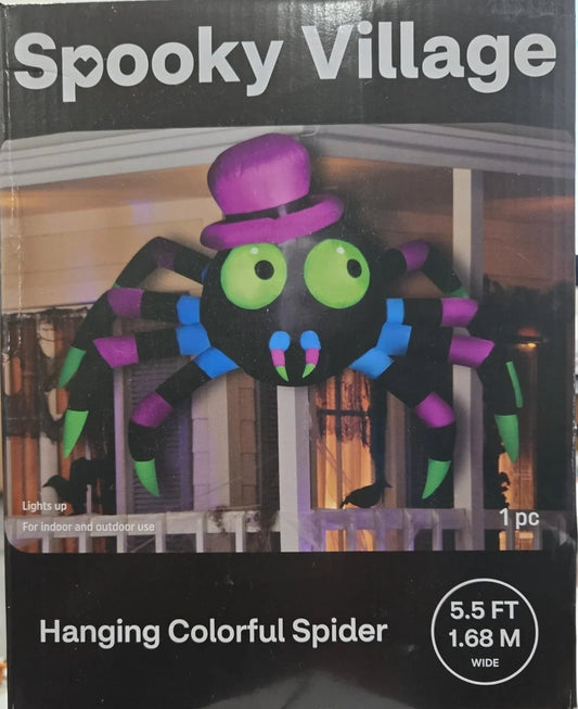 Spooky Village 5.5FT Hanging Light-Up Spider – Colorful Halloween Decor - Exotic Pro