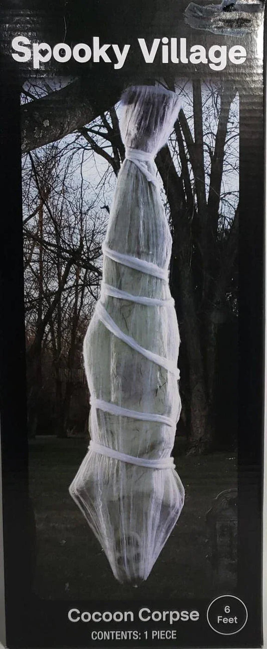 Spooky Village 6' Hanging Cocoon Corpse – Indoor/Outdoor Halloween Decor - Exotic Pro
