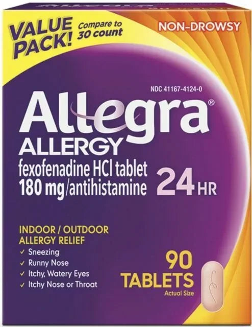 Allegra 24 Hour 90 Tablets 180mg Antihistamine Non Drowsy Sneezing Itchy - Exotic Pro